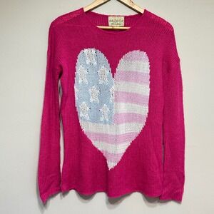 Wildfox Heart American Flag Heart Sweater Womens XS Open Knit Preppy‎ Patriotic